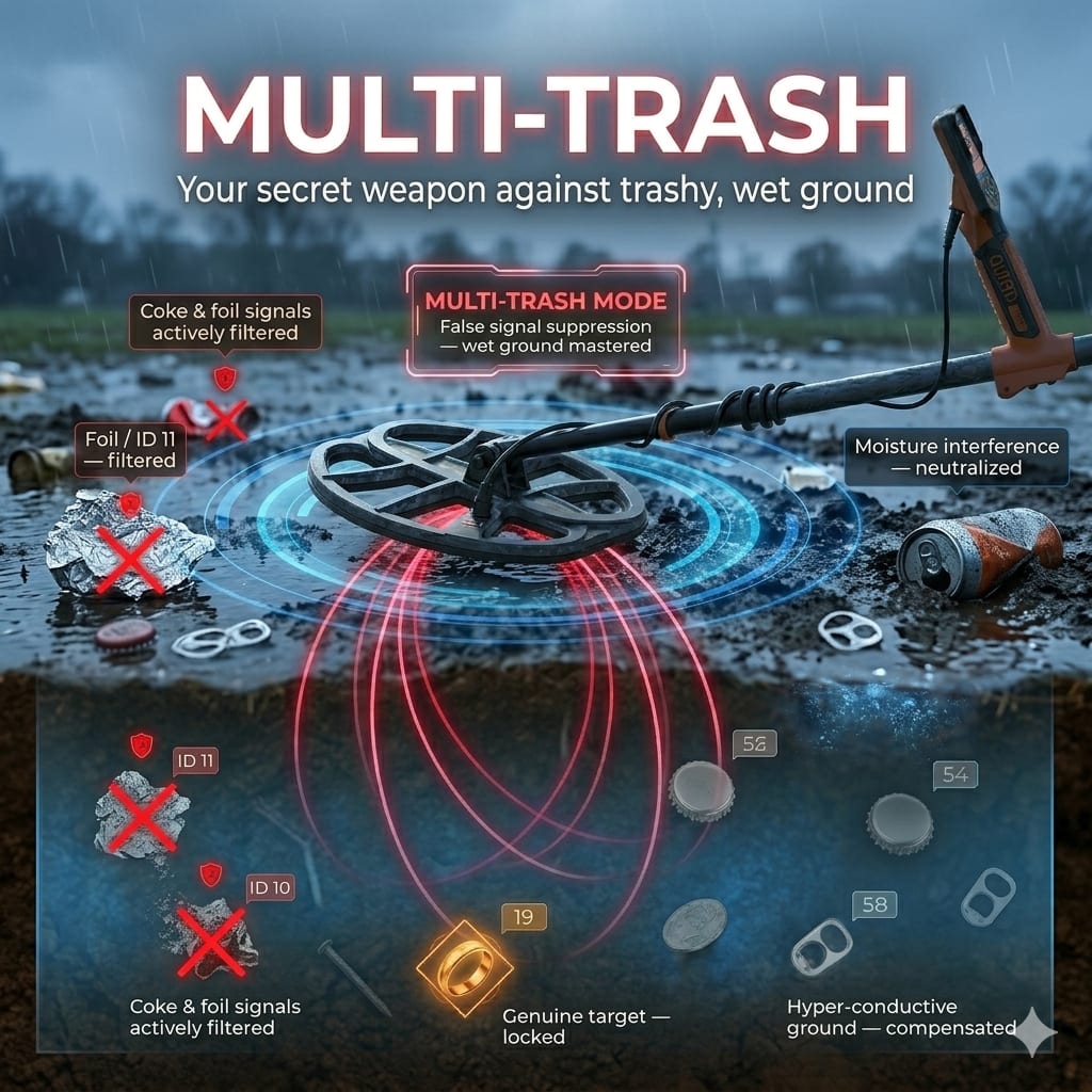 Multi Trash mode filtering false signals in wet trashy ground